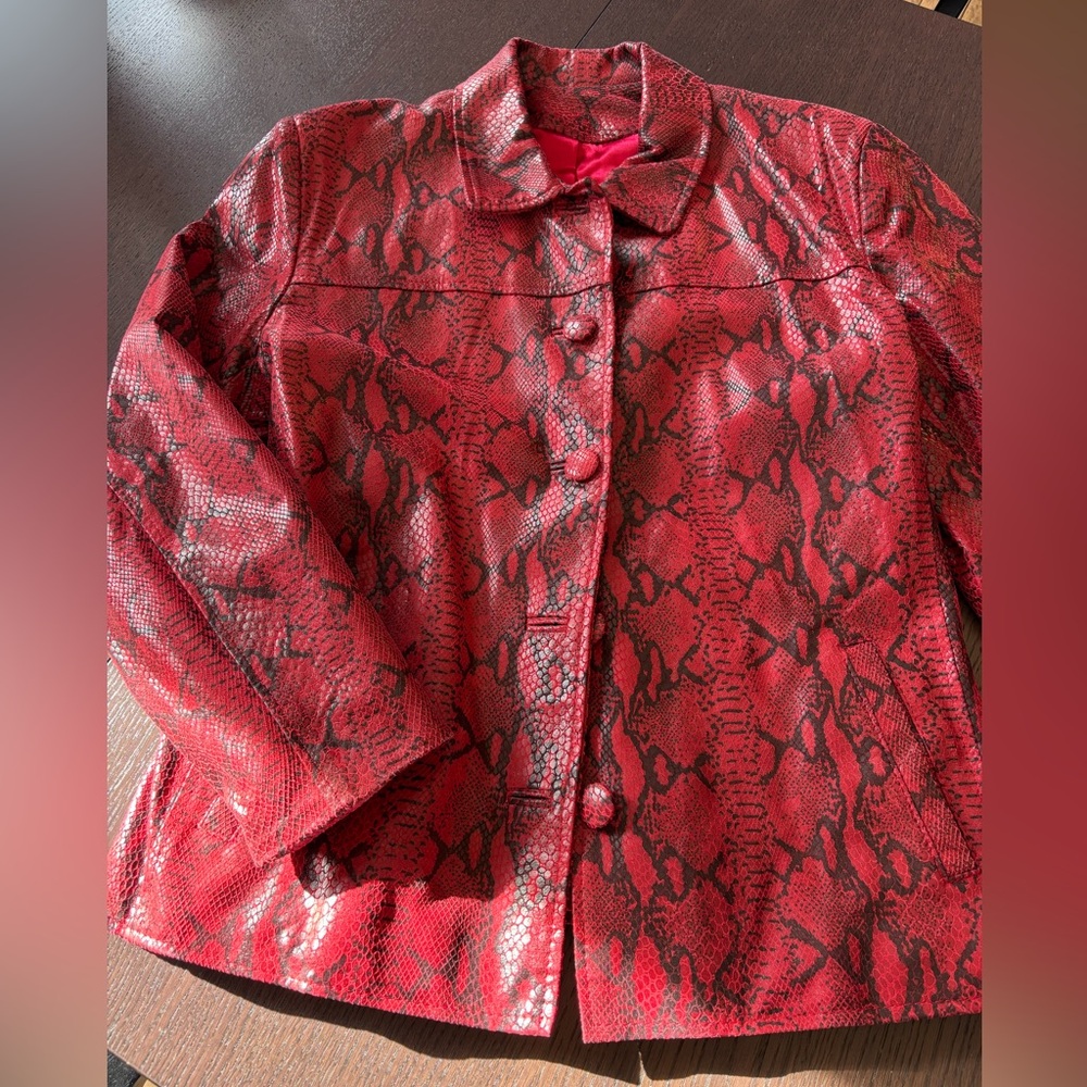 Vintage Red Leather Snake Print Jacket